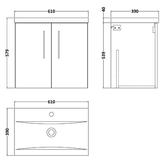 Nuie Arno Wall Hung 2 Door Vanity & Mid-Edge Ceramic Basin (1 size, Satin Grey) - Brand New Bathrooms