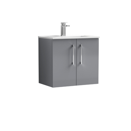 Nuie Arno Wall Hung 2 Door Vanity & Minimalist Ceramic Basin (1 size, Satin Grey) - Brand New Bathrooms