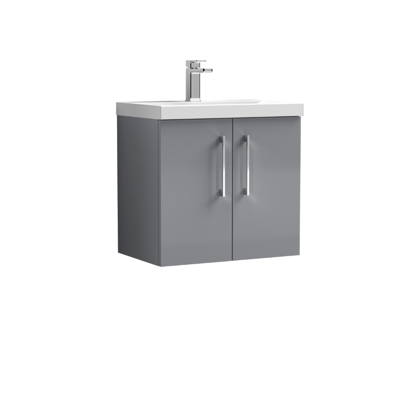 Nuie Arno Wall Hung 2 Door Vanity & Thin-Edge Ceramic Basin (1 size, Satin Grey) - Brand New Bathrooms