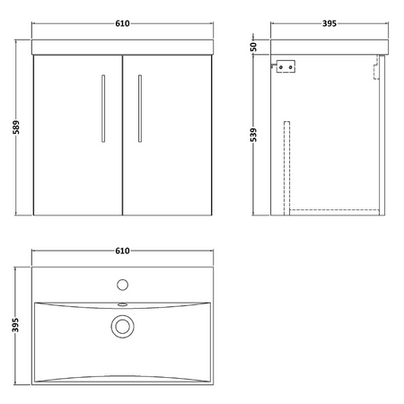 Nuie Arno Wall Hung 2 Door Vanity & Thin-Edge Ceramic Basin (1 size, Satin Grey) - Brand New Bathrooms