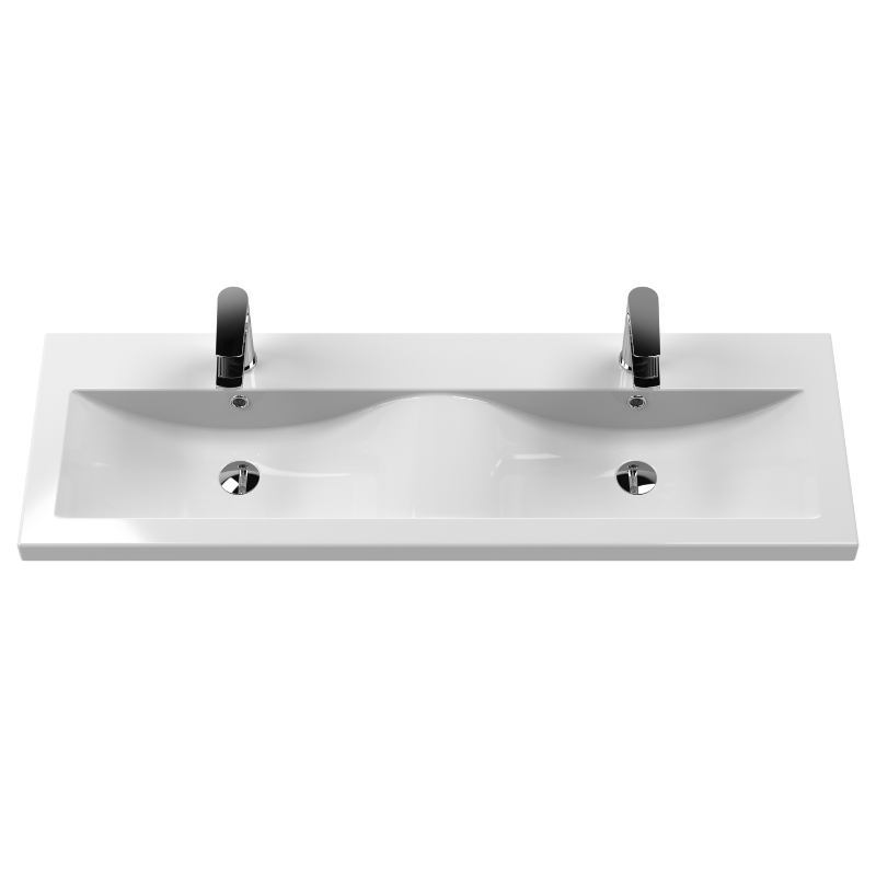 Nuie Arno Wall Hung 4 Door Vanity & Double Ceramic Basin (1 size, Satin Grey) - Brand New Bathrooms