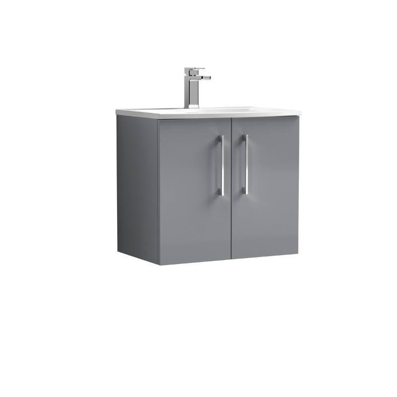 Nuie Arno Wall Hung 2 Door Vanity & Curved Ceramic Basin 4 (1 size, Satin Grey) - Brand New Bathrooms