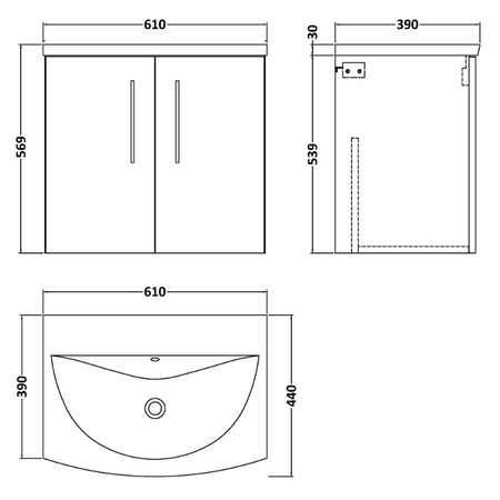 Nuie Arno Wall Hung 2 Door Vanity & Curved Ceramic Basin 4 (1 size, Satin Grey) - Brand New Bathrooms