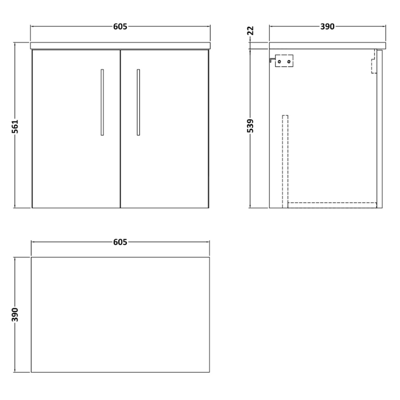 Nuie Arno Wall Hung 2 Door Vanity & Laminate Worktop (1 size, Satin Grey) - Brand New Bathrooms