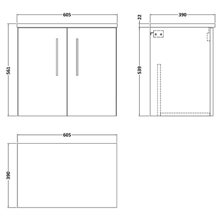 Nuie Arno Wall Hung 2 Door Vanity & Laminate Worktop (1 size, Satin Grey) - Brand New Bathrooms