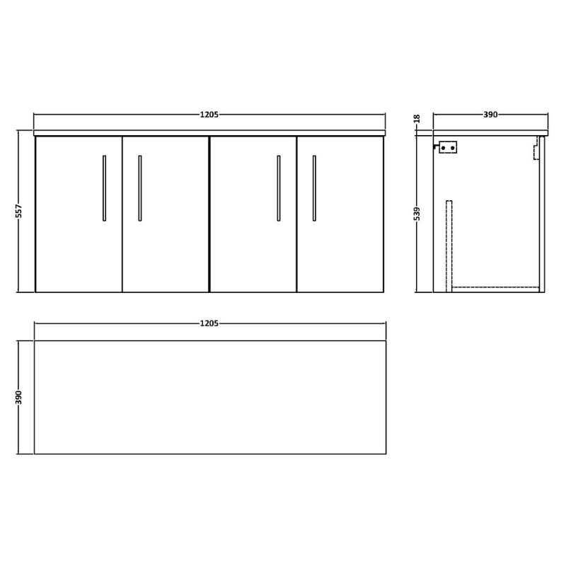 Nuie Arno Wall Hung 4 Door Vanity & Laminate Worktop (1 size, Satin Grey) - Brand New Bathrooms