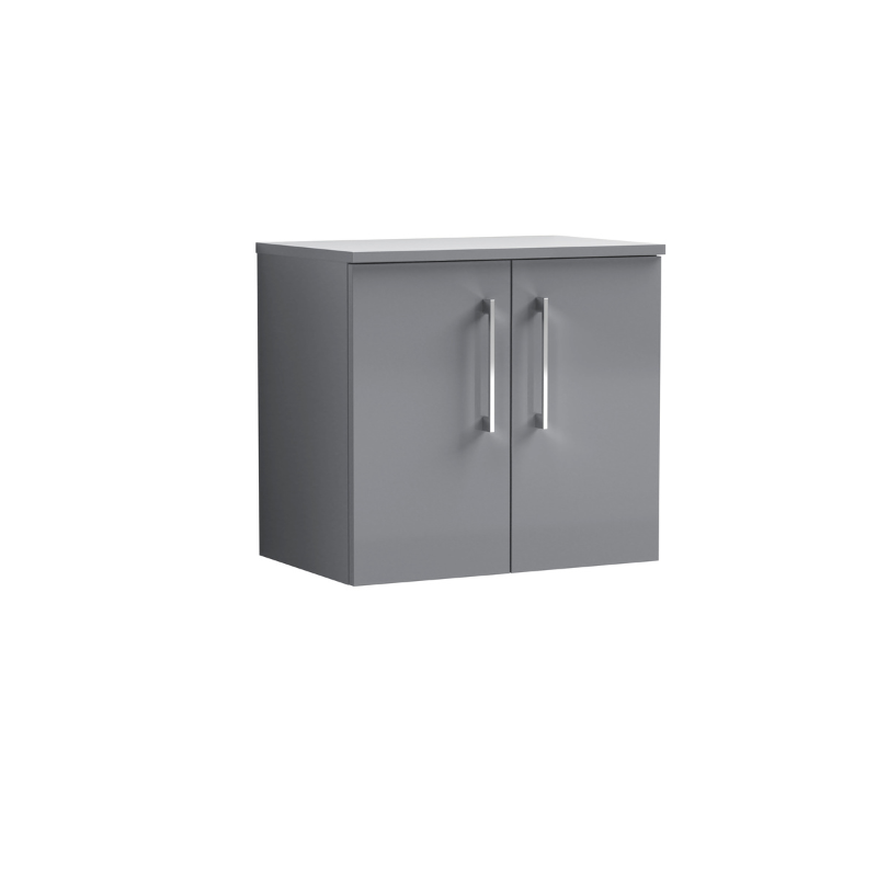 Nuie Arno Wall Hung 2 Door Vanity & Laminate Worktop (1 size, Satin Grey) - Brand New Bathrooms