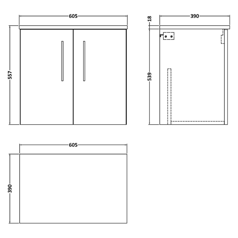 Nuie Arno Wall Hung 2 Door Vanity & Laminate Worktop (1 size, Satin Grey) - Brand New Bathrooms