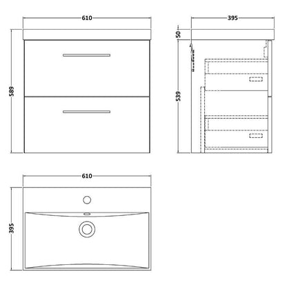 Nuie Arno Wall Hung 2 Drawer Vanity & Basin 3 (1 size, 9 colours) - Brand New Bathrooms