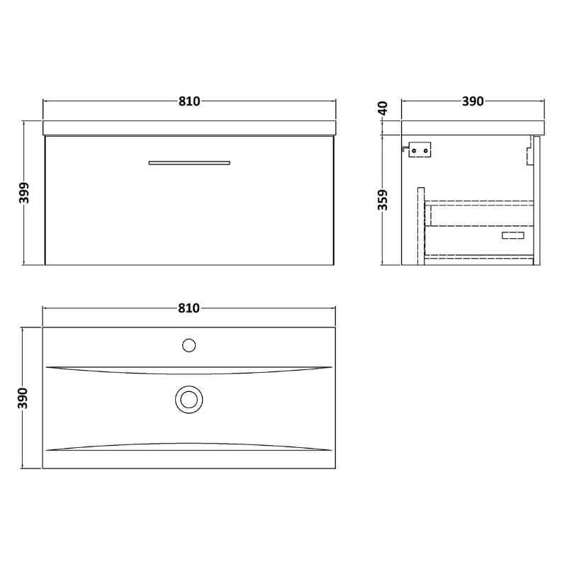 Nuie Arno Wall Hung 1 Drawer Vanity & Basin 1 (1 size, 9 colours) - Brand New Bathrooms