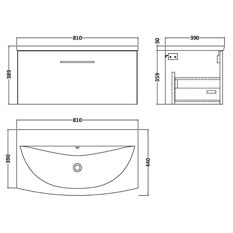 Nuie Arno Wall Hung 1 Drawer Vanity & Basin 4 (1 size, 9 colours) - Brand New Bathrooms
