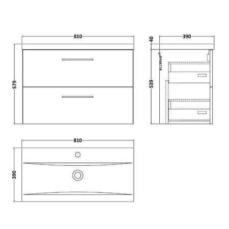 Nuie Arno Wall Hung 2 Drawer Vanity & Basin 1 (1 size, 9 colours) - Brand New Bathrooms