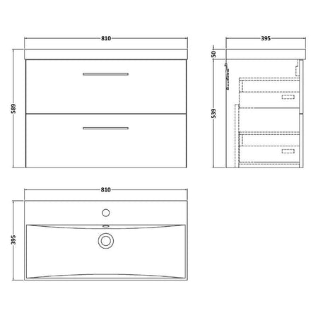 Nuie Arno Wall Hung 2 Drawer Vanity & Basin 3 (1 size, 9 colours) - Brand New Bathrooms
