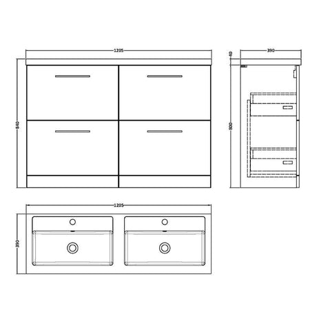 Nuie Arno Floor Standing 4 Drawer Vanity & Double Basin 1 (1 size, 9 colours) - Brand New Bathrooms