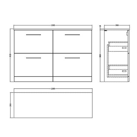 Nuie Arno Floor Standing 4 Drawer Vanity & Worktop (1 size, 9 colours) - Brand New Bathrooms