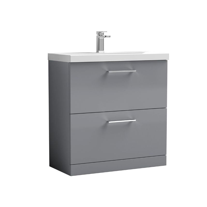 Nuie Arno Floor Standing Double Drawer 800mm Vanity & Mid-Edge Basin (1 size, 9 colours) - Brand New Bathrooms