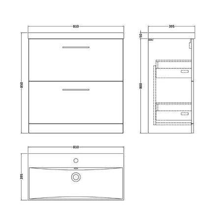 Nuie Arno Floor Standing 2 Drawer Vanity & Basin 3 (1 size, 9 colours) - Brand New Bathrooms