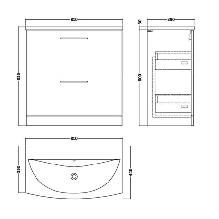 Nuie Arno Floor Standing 2 Drawer Vanity & Basin 4 (1 size, 9 colours) - Brand New Bathrooms