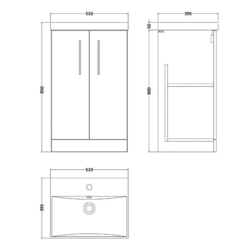 Nuie Arno Floor Standing 2-Door Vanity & Thin-Edge Basin (1 size, 9 colours) - Brand New Bathrooms