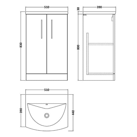 Nuie Arno Floor Standing 2-Door Vanity & Curved Basin (1 size, 9 colours) - Brand New Bathrooms