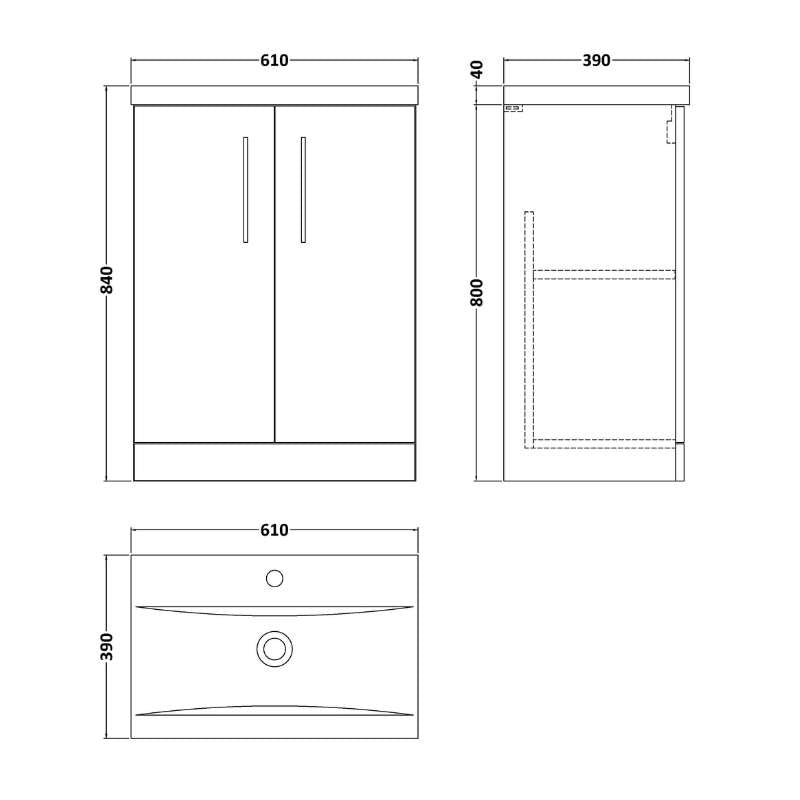 Nuie Arno Floor Standing 2-Door Vanity & Mid-Edge Basin (1 size, 9 colours) - Brand New Bathrooms