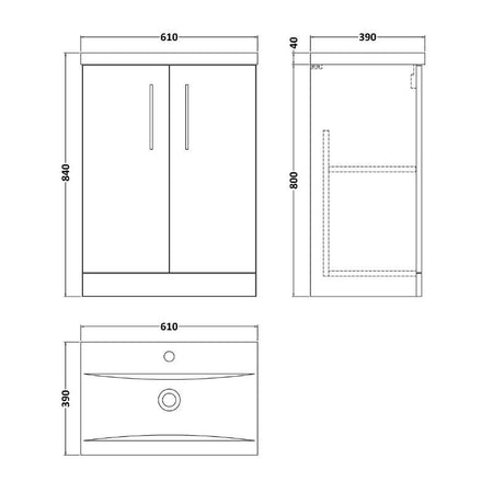 Nuie Arno Floor Standing 2-Door Vanity & Mid-Edge Basin (1 size, 9 colours) - Brand New Bathrooms