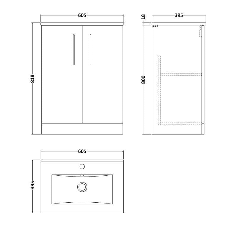 Nuie Arno Floor Standing 2-Door Vanity & Minimalist Basin (1 size, 9 colours) - Brand New Bathrooms