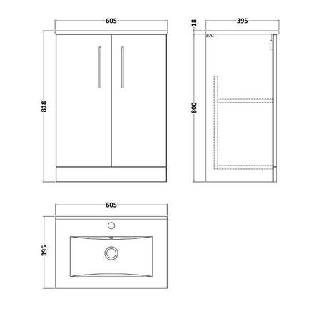 Nuie Arno Floor Standing 2-Door Vanity & Minimalist Basin (1 size, 9 colours) - Brand New Bathrooms