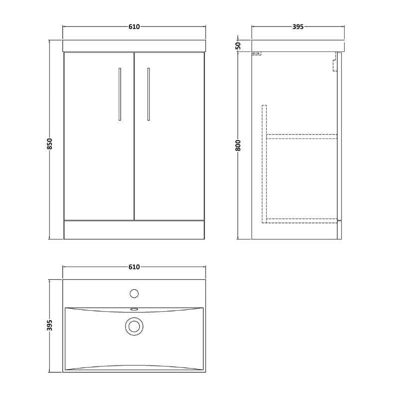 Nuie Arno Floor Standing 2-Door Vanity & Thin-Edge Basin (1 size, 9 colours) - Brand New Bathrooms