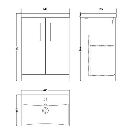 Nuie Arno Floor Standing 2-Door Vanity & Thin-Edge Basin (1 size, 9 colours) - Brand New Bathrooms