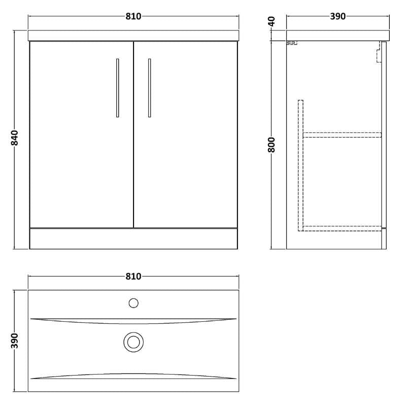 Nuie Arno Floor Standing 2-Door Vanity & Mid-Edge Basin (1 size, 9 colours) - Brand New Bathrooms