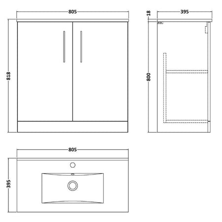 Nuie Arno Floor Standing 2-Door Vanity & Minimalist Basin (1 size, 9 colours) - Brand New Bathrooms
