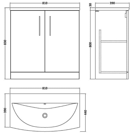 Nuie Arno Floor Standing 2-Door Vanity & Curved Basin (1 size, 9 colours) - Brand New Bathrooms