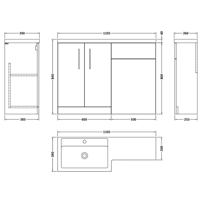 Nuie Arno Floor Standing Left Hand Combination (1 size, 9 colours) - Brand New Bathrooms