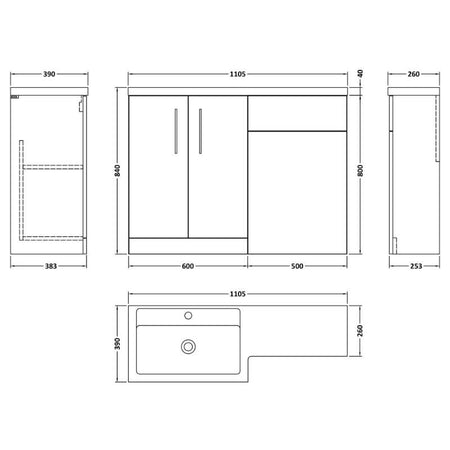 Nuie Arno Floor Standing Left Hand Combination (1 size, 9 colours) - Brand New Bathrooms