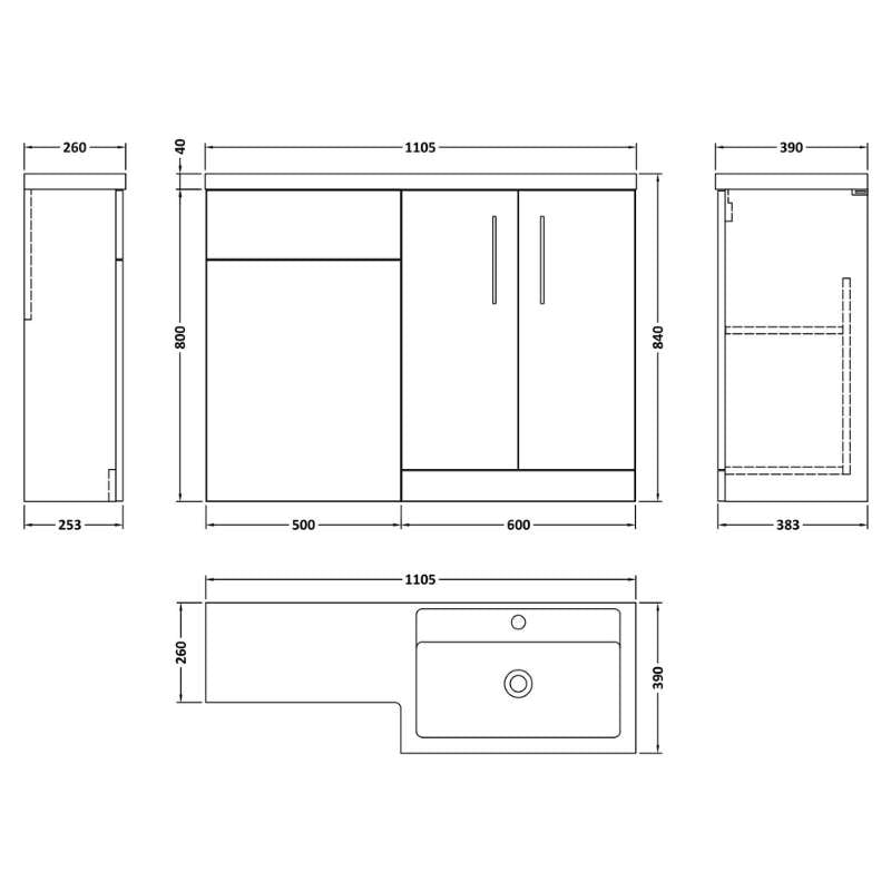 Nuie Arno Floor Standing Right Hand Combination (1 size, 9 colours) - Brand New Bathrooms