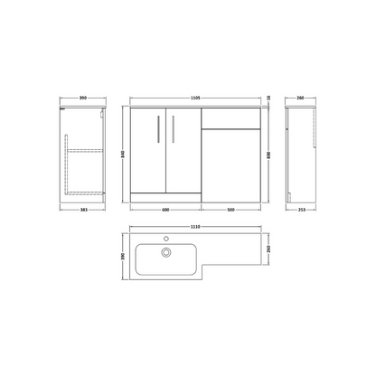 Nuie Arno Floor Standing 1100mm Left Hand Combination Vanity Unit (1 size, 2 style, Solace Oak) - Brand New Bathrooms