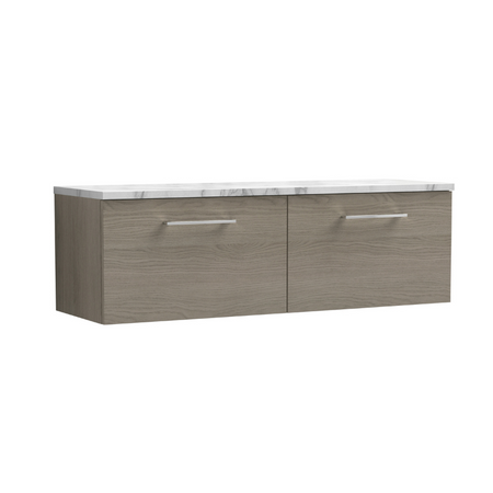 Nuie Arno 1200mm Wall Hung 2-Drawer Vanity & Laminate Worktop (1 size, Solace Oak) - Brand New Bathrooms