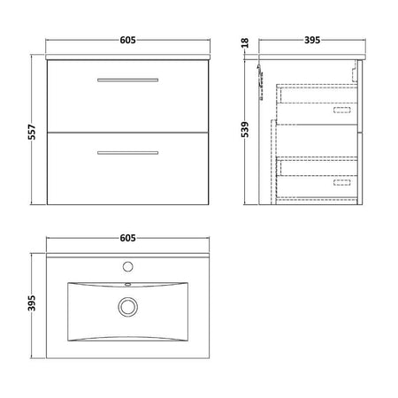 Nuie Arno Wall Hung 2 Drawer Vanity & Basin 2 (1 size, 9 colours) - Brand New Bathrooms