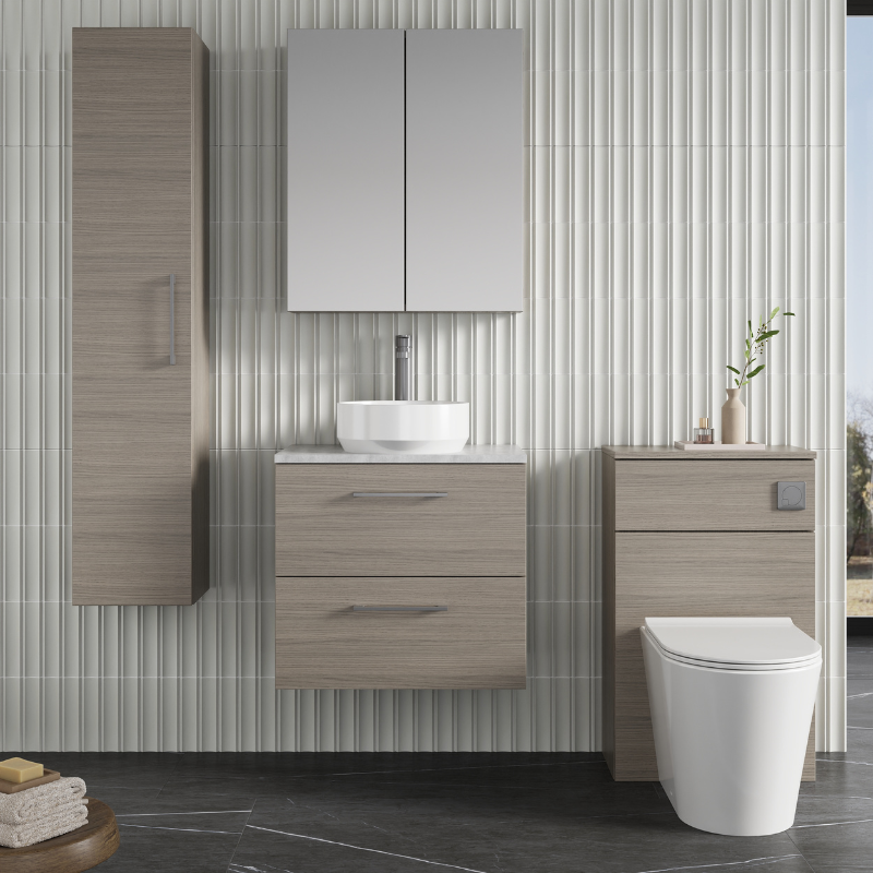 Nuie Arno 600mm Wall Hung 2-Drawer Vanity & Laminate Top (1 size, 4 colours) - Brand New Bathrooms