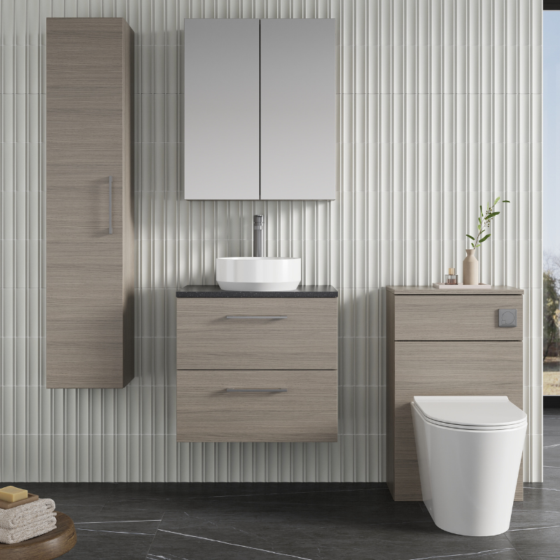 Nuie Arno 600mm Wall Hung 2-Drawer Vanity & Laminate Top (1 size, 4 colours) - Brand New Bathrooms