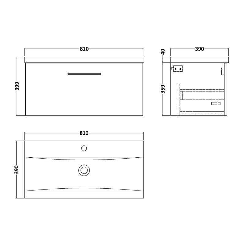 Nuie Arno Wall Hung 1 Drawer Vanity & Basin 1 (1 size, 9 colours) - Brand New Bathrooms