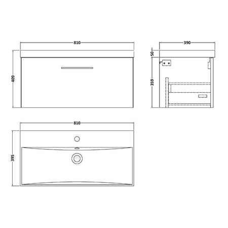 Nuie Arno Wall Hung 1 Drawer Vanity & Basin 3 (1 size, 9 colours) - Brand New Bathrooms