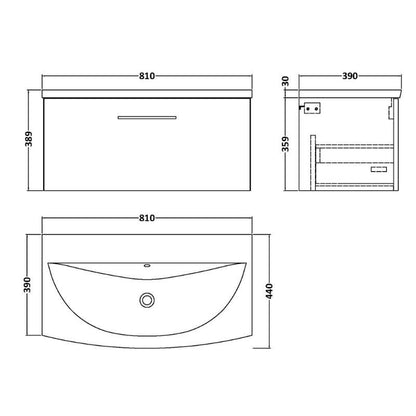 Nuie Arno Wall Hung 1 Drawer Vanity & Basin 4 (1 size, 9 colours) - Brand New Bathrooms