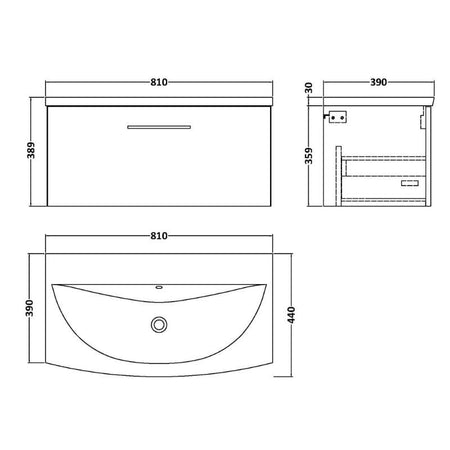 Nuie Arno Wall Hung 1 Drawer Vanity & Basin 4 (1 size, 9 colours) - Brand New Bathrooms