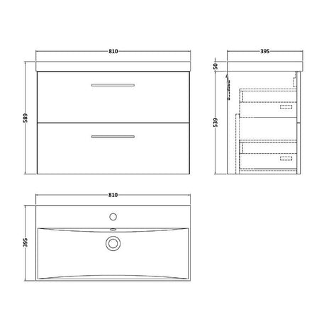 Nuie Arno Wall Hung 2 Drawer Vanity & Basin 3 (1 size, 9 colours) - Brand New Bathrooms