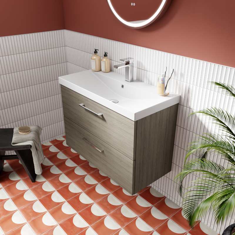 Nuie Arno Wall Hung 2 Drawer Vanity & Basin 3 (1 size, 9 colours) - Brand New Bathrooms