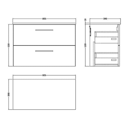 Nuie Arno Wall Hung 2 Drawer Vanity & Worktop (1 size, 9 colours) - Brand New Bathrooms