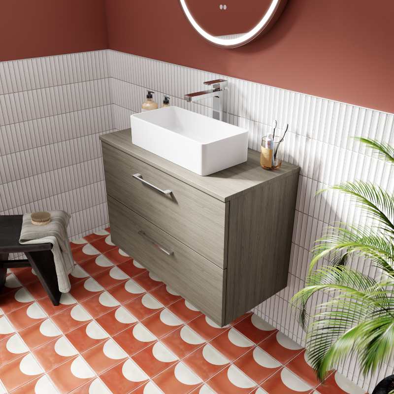 Nuie Arno Wall Hung 2 Drawer Vanity & Worktop (1 size, 9 colours) - Brand New Bathrooms