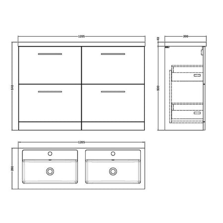 Nuie Arno Floor Standing 4 Drawer Vanity & Double Basin 1 (1 size, 9 colours) - Brand New Bathrooms